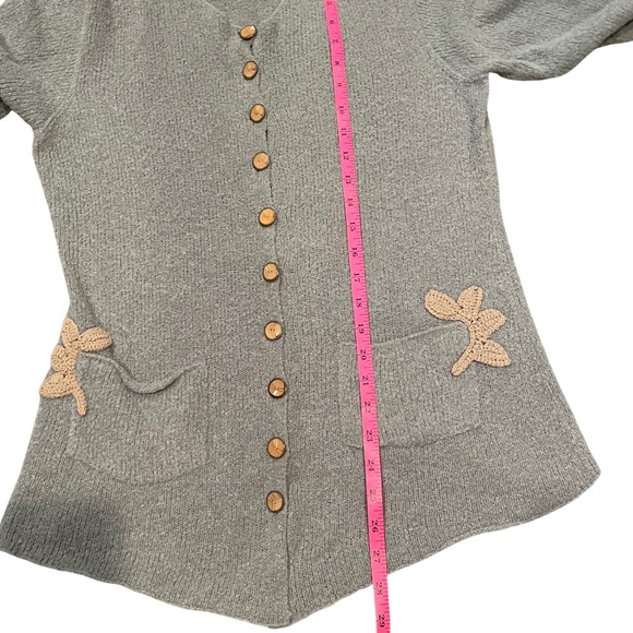 D.A.R. Blue Knit Button Up Cardigan with Embroidered Flower Pockets Lightweight - Picture 6 of 6